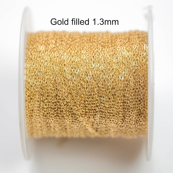 1.3mm-1.5mm USA Made gold filled FLAT chain 3 feet or 20 feet