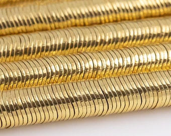 18K Brushed Gold Plated Curved Wavy Copper gold flat disc beads spacers - Brushed Disk heishi rondelle spacers beads - 220 beads