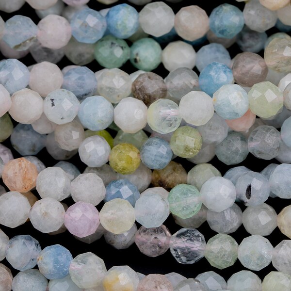Beryl Aqua- Full Strands-15.5 inches-2-3mm-  Nice Size Hole- Diamond Cutting,High Facets-Nice and Sparkly-Faceted Round