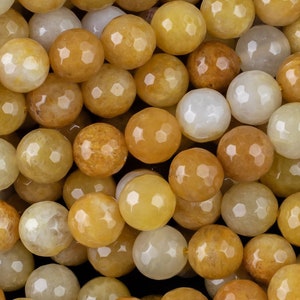 Natural Yellow Jade- Faceted Round sizes.  4mm, 6mm, 8mm, 10mm, 12mm, 14mm- Full 15.5 Inch Strand AAA Quality Gemstone Beads