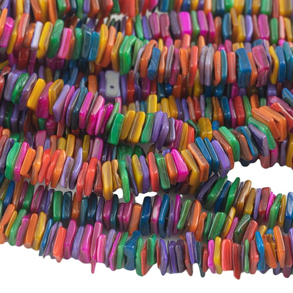Mother of Pearl Square Squaredel Shell Chips Beads - Around 8mm - Full Strand 15.5" - Wholesale pricing Shell Beads