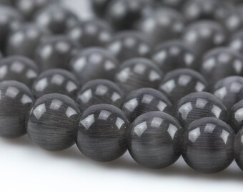 Cats Eye- Selenite Quartz- High Quality in Smooth Round, 4mm, 6mm, 8mm, 10mm, 12mm- Full Strand 15.5 inches Long- Gray