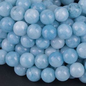 Aquamarine-JADE Smooth Round-  6mm 8mm 10mm 12mm-Full Strand 15.5 inch Strand AAA Quality