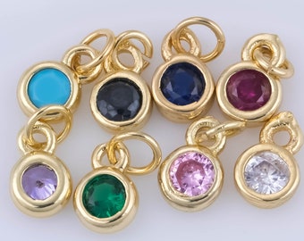 6pc 18k Gold Dainty Tiny Round Birthstone Charms- Assorted Colors -4mm- 6 pcs per order