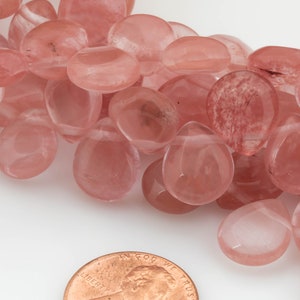 Natural 10x12mm Flat Briolette- Teardrop Shape- Top Drilled- 7.5 Inches- 32 pieces per strand- Cherry quartz Gemstone Beads