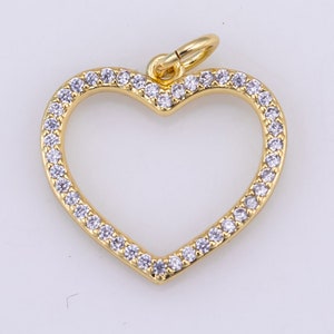 1pc 18k Gold  Micro Pave Heart Pendant , Heart Charms, Lock Necklace Earring Charms, CZ Pave- 17mm