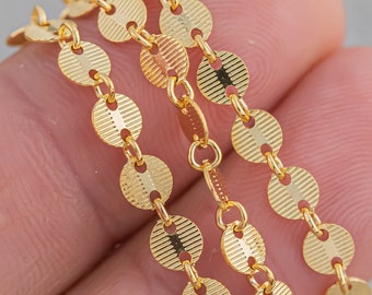 Seguin Disc Lined Finish- Gold Filled Chain by the Foot - USA Made - Perfect For Permanent Jewelry - Made in USA Permanent Jewelry Chain