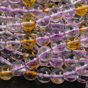 AAA Crystal Beads Ametrine Smooth Round 6mm 8mm 10mm 12mm - Super High Quality 16&quot;
