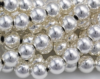 Silver COLOR Hematite Smooth Round- 2mm 3mm 4mm 6mm 8mm 10mm - Full 15.5 Inch Strand - Very high quality silver plating / coating