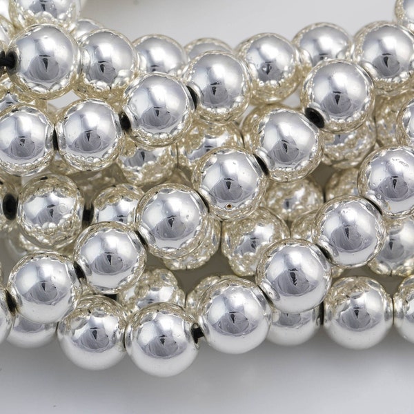 Silver COLOR Hematite Smooth Round- 2mm 3mm 4mm 6mm 8mm 10mm - Full 15.5 Inch Strand - Very high quality silver plating / coating