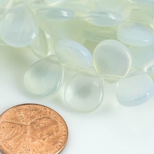 Natural 10x12mm Flat Briolette- Teardrop Shape- Top Drilled- 7.5 Inches- 32 pieces per strand- Opalite Quartz Gemstone Beads
