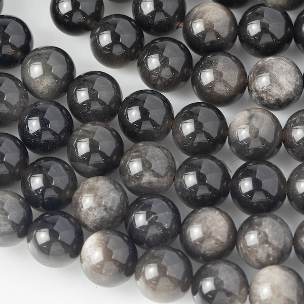 Natural Silver Obsidian Beads 6mm 8mm 10mm AAA High Quality 15.5" Strand Gemstone Beads