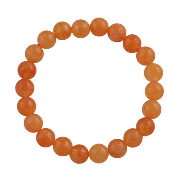 Orange Jade Bracelet Round Size 6mm and 8mm Handmade In USA Natural Gemstone Crystal Bracelets Handmade Jewelry - approx. 7"