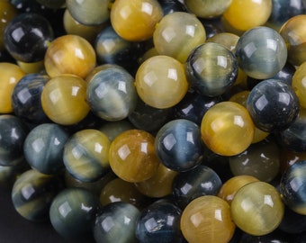 Natural Gold Blue Tiger's Eye Tiger Eye  Round Beads High Quality, Full Strand 6mm, 8mm, 10mm, or 14mm Beads  Smooth Gemstone Beads