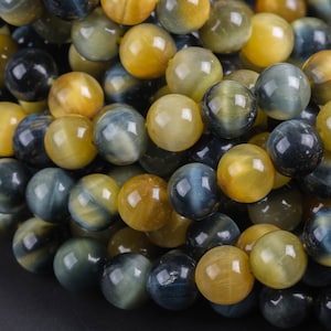 Cuentas redondas de ojo de tigre azul y dorado natural de alta calidad, hebra completa de 6 mm, 8 mm, 10 mm o 14 mm, cuentas de piedras preciosas lisas