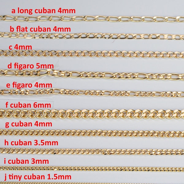 18K Gold plated Cuban Curb Chain Assortment Oval Figaro Chain High Quality Cuban Curb Chain - 1 yard / 3 feet