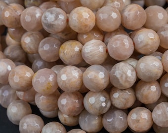 Light Pink Sunstone Moonstone Beads faceted round - A Quality - 4mm, 8mm, 10mm, 12mm -  Full 15.5 Inch Strand AAA Quality Gemstone Beads