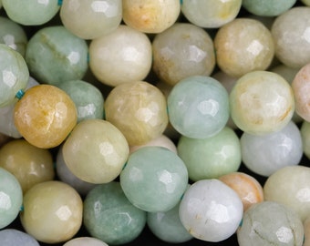 Natural Burmese Jade 7mm Faceted Round Beads 15.5" Strand Gemstone Beads