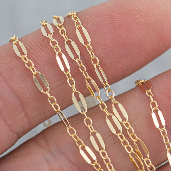 Gold Filled Flat Tubed Chain, 3 plus 1 Oval Links, Wholesale, USA Made, Chain by foot