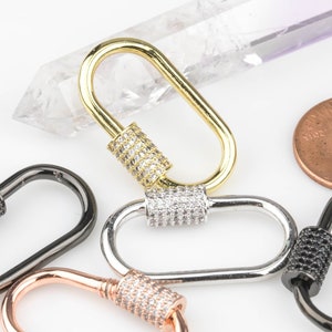 CZ Micro Pave Oval Shape Screw Clasp, Gold/Rose gold/Gunmetal/Silver Plated U Shape Clasp Lock, Carabiner Pave Lock, 14x28mm