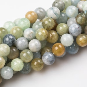 Natural  Blue Green Aquamarine Beads in  Round Beads - Full Strands - 6mm, 8mm, 10mm, 12mm  Smooth Gemstone Beads