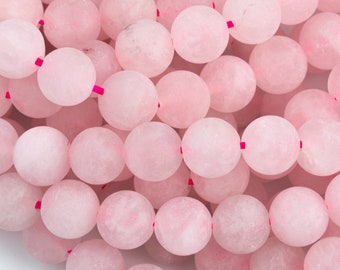 Rose Quartz Beads Matte Natural , High Quality in Round- 4mm, 6mm, 8mm, 10mm, 12mm-  15.5 Inch Strand Gemstone Beads