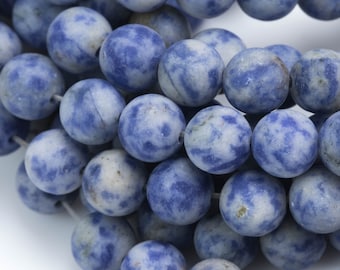 Natural Matte Sodalite, High Quality in Matte Round- 4mm, 6mm, 8mm, 10mm, 12mm- Full 16 inch Strand Gemstone Beads