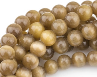 Cats Eye- Selenite Quartz- High Quality in Smooth Round, 4mm, 6mm, 8mm, 10mm, 12mm- Full Strand 15.5 inches Long- Golden