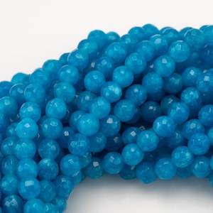 Blue- JADE Faceted Round -Full Strand 15.5 inch Strand, 4mm, 6mm, 8mm, 12mm, or 14mm Beads-Full Strand 15.5 inch Strand