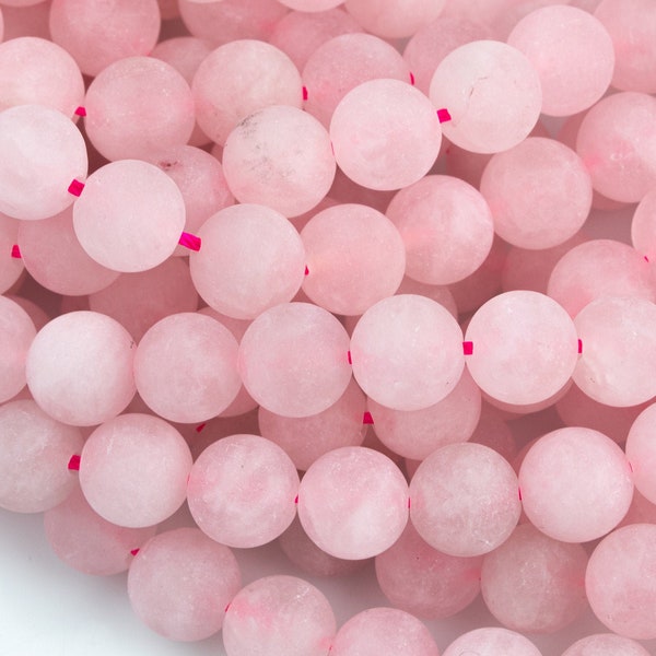 Perles de quartz rose, naturelles mates, de haute qualité en rang de pierres précieuses rondes - 4 mm, 6 mm, 8 mm, 10 mm, 12 mm - 15,5 pouces