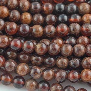 Natural Hessonite Garnet, High Quality in  Round, 4mm, 6mm, 8mm, 10mm, 12mm  Smooth Gemstone Beads