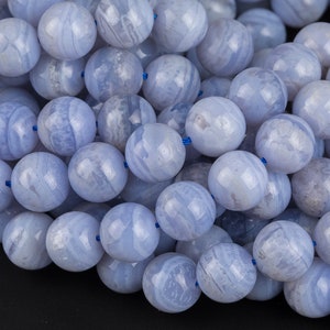 Natural Blue Laced Agate  Round 6mm, 8mm, 10mm, 12mm Full 15.5 Inch Strand- A Quality AAA Quality  Smooth Gemstone Beads