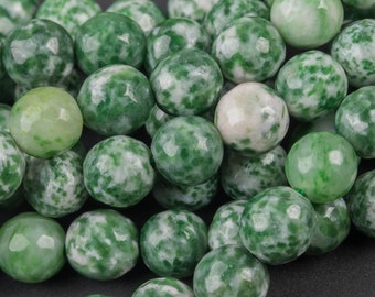 Natural Green Spot Dalmatian Jasper- Faceted Round sizes.  4mm, 6mm, 8mm, 10mm, 12mm, 14mm- Full 15.5 Inch Strand- Gemstone Beads