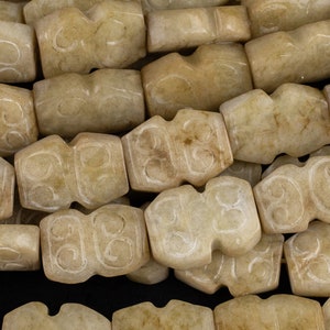 Hand Carved Jade Flat Beads. A Quality  -Full Strand 15.5 inch Strand- 12x15mm
