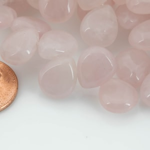 Natural 10x12mm Flat Briolette- Teardrop Shape- Top Drilled- 7.5 Inches- 32 pieces per strand- Rose Quartz Gemstone Beads