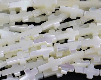 Iridescent White Mother of Pearl MOP Shell cross Beads- 6mm and 8mm- 15.5'' Strand Shell Beads