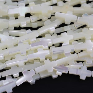 Iridescent White Mother of Pearl MOP Shell cross Beads 6mm and 8mm 15.5'' Strand Shell Beads image 1
