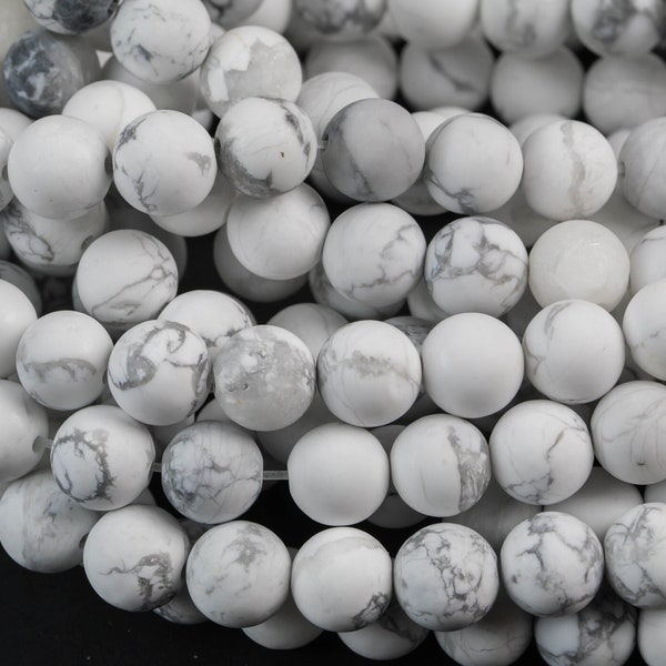 Perles de howlite blanche naturelle Howlite blanc mat 4mm 6mm 8mm 10mm 12mm - Prix de gros en vrac - Qualité AAA complète de 15,5 pouces Qualité AAA