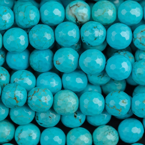 Faceted Turquoise, High Quality in Faceted round, 4mm, 6mm, 8mm, 10mm, 12mm Hand Cut Facets Gemstone Beads