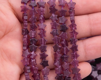 Natural Purple Lepidolite Beads 6mm Star Shaped Real Gemstone 15" Strand Smooth Gemstone Beads