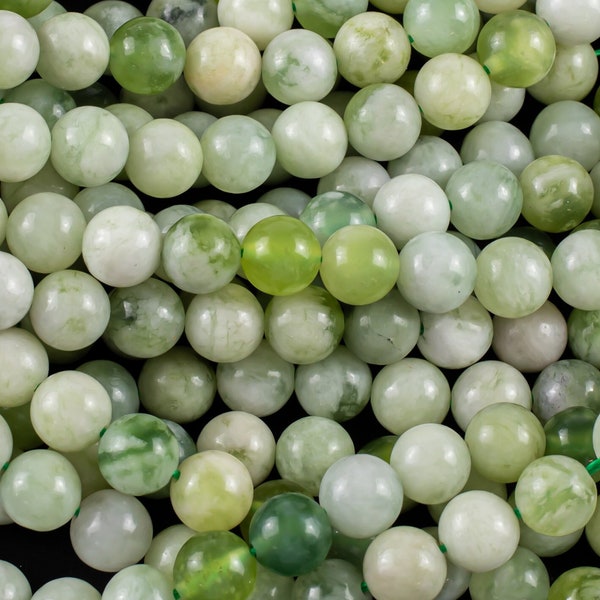 Natural Flower Green Serpentine Jade 6mm 8mm 10mm Round Beads  Jade 15.5" Strand Gemstone Beads