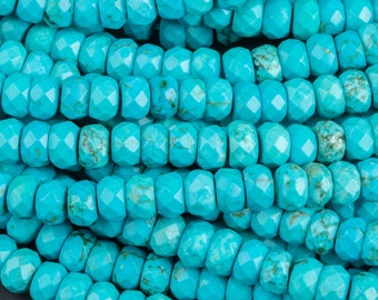 Natürlicher blauer Türkis, hohe Qualität in facettierten Rondellen 6 mm Edelstein Perlen