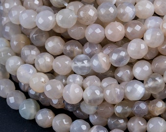 Natürliche hellgrau Mondstein facettiert Runde - voller Strang 15,5-Zoll-Strang, 4mm, 6mm, 8mm, 12mm oder 14mm Perlen Edelstein Perlen