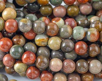 Natural Picasso Jasper Grade AAA Smooth Round 6mm, 8mm, 10mm, 12mm, 14mm-  Full 16 Inch Strand Smooth Gemstone Beads