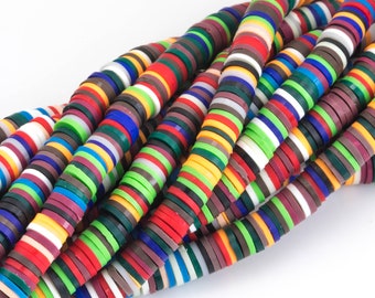 2-trådiga VACKRA Mjuka AFRIKANSKA Färgade VINYLPÄROR Heishi - 6 mm eller 8 mm - 16 tums tråd - 2 trådar per beställning - Mörk Multi