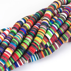 2str BEAUTIFUL Soft AFRICAN Colored VINYL Heishi beads- 6mm or 8mm- 16 inch strand- 2 Strand Per Order- Dark Multi