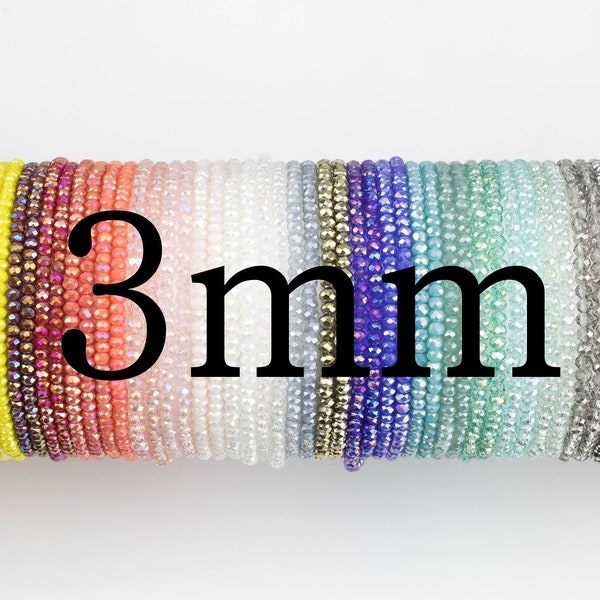 6pcs CUTE Stackable Tiny Petite Crystal Elastic Bracelets. High Quality Elastic. 3mm to 3.5mm