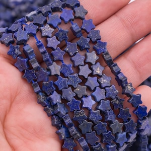 Natural Blue Lapis Lazuli Beads 6mm Star Shaped Real Gemstone 15&quot; Strand Smooth Gemstone Beads