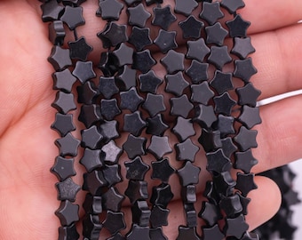 Natural Black Onyx Beads 6mm Star Shaped Real Gemstone 15" Strand Smooth Gemstone Beads