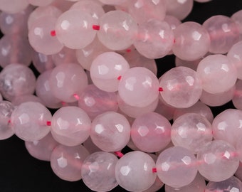 Natural Rose Quartz Beads Faceted Round 4mm, 6mm, 8mm, 10mm, 12mm High Quality -  Full 15.5 Inch Strand AAA Quality Gemstone Beads